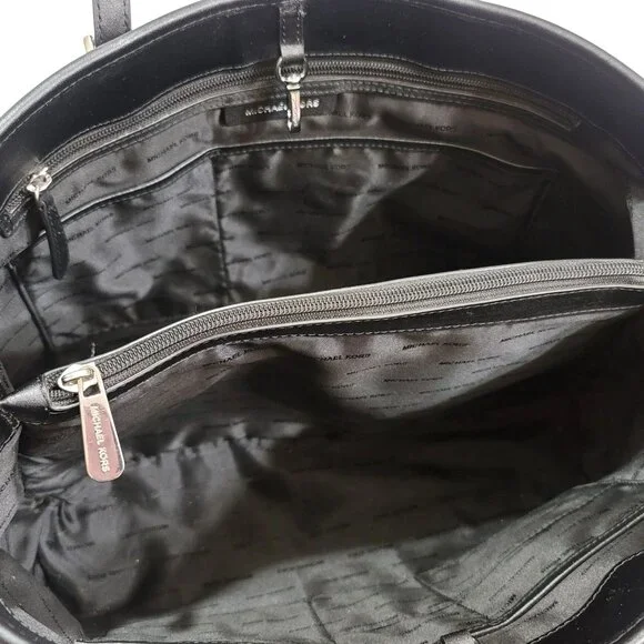 Michael Kors Tote Jet Set Signature Leather Black Silver - Picture 8 of 9